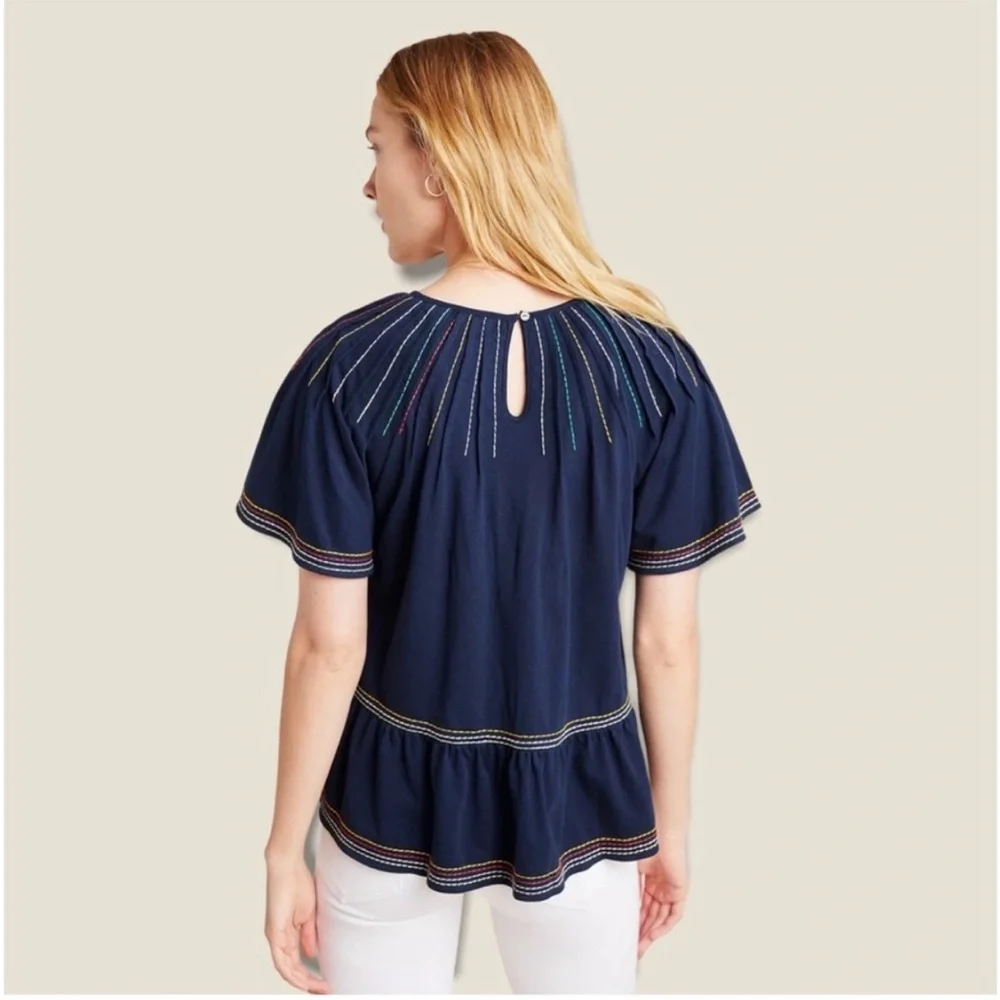 Maeve by Anthropologie Chamonix Embroidered Swing Top Navy Size XS